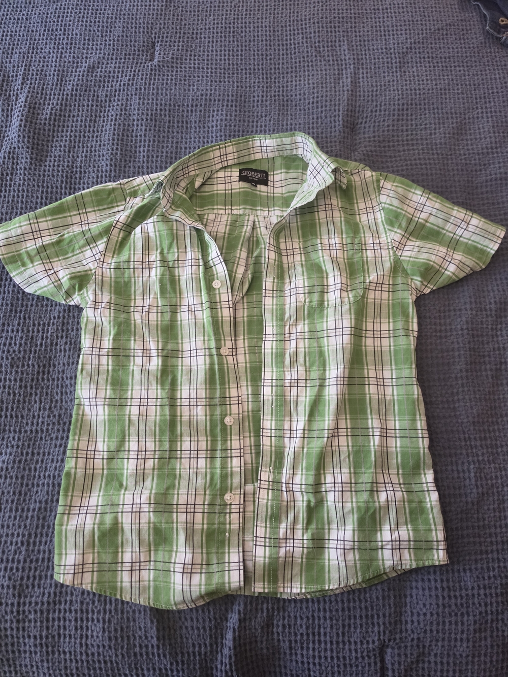 Kids Short-Sleeve Plaid Button-Down Shirt by George — Green/White